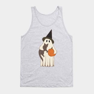 Vintage Ghost with Cat Halloween Graphic Tank Top